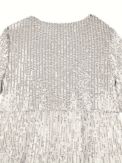 Stunning Sequined Crew Neck Loose Fit Dress - Elegant Half Sleeve, Flowy, Comfortable, Spring & Summer Essential, Women's Clothing, Perfect for Outdoor Activities