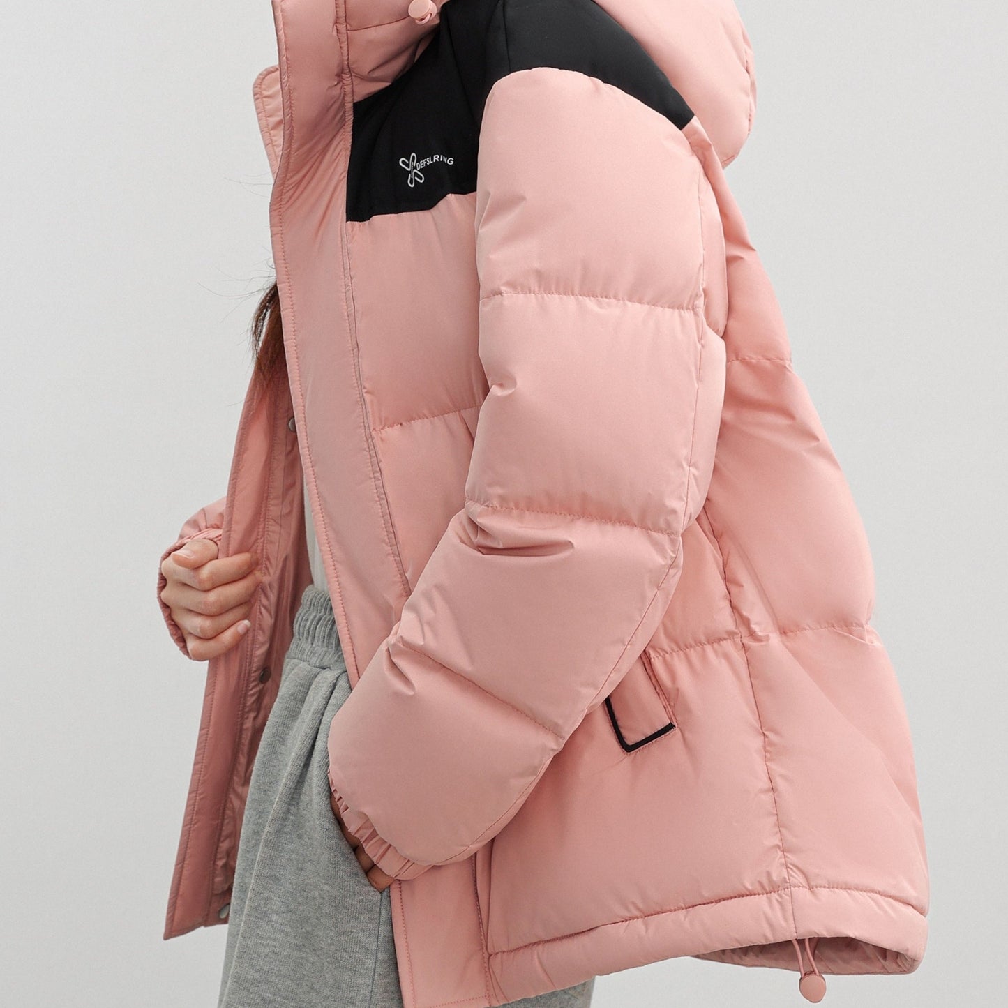 Womens Stylish Color Block Hooded Down Jacket - Quilted, Pockets, Long Sleeve, Winter Warm Outerwear - Cozy, Casual & Fashionable