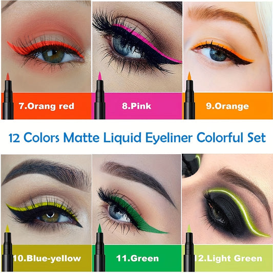 12 Colors Soft Matte Liquid Eyeliner Balm Pen - Long-Lasting, Smudge-Proof, Waterproof, Natural Look - Perfect for Music Festival and Everyday Use