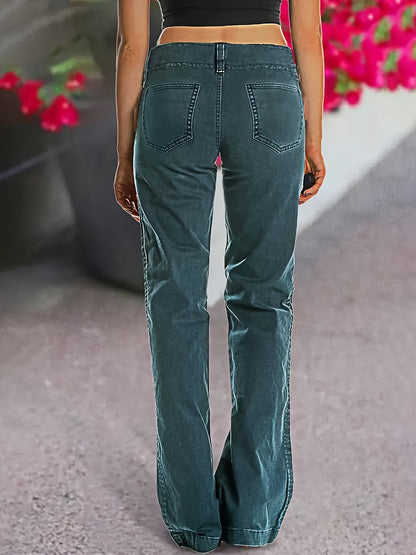 Relaxed Fit High-Waisted Jeans - Women Jeans with Stretch Cotton Blend, Classic Straight Leg, Low Rise, Long Length, No Distressing, Perfect for Casual Outings