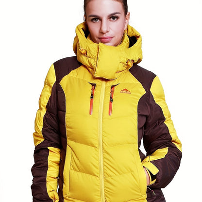 Women's Color Block Winter Thermal Down Jacket, Windproof & Waterproof Liner Comfortable Hooded Jacket