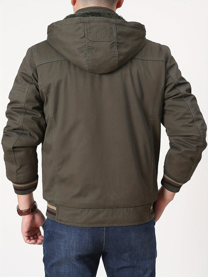 Men's Warm Fleece Cotton Hooded Jacket, Casual Warm Thick Coat For Fall Winter, Father's Gift