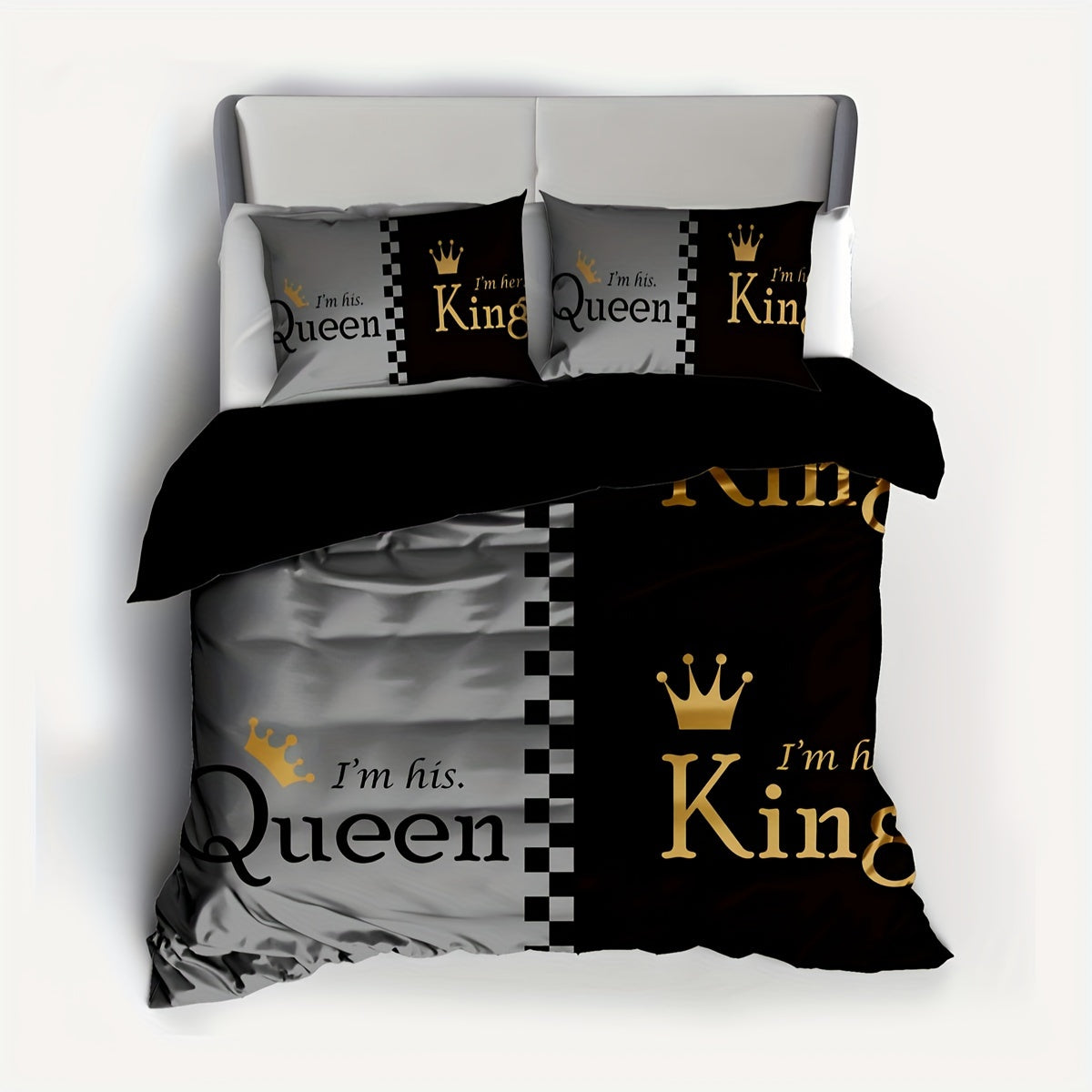 3pcs Duvet Cover Set (1*Duvet Cover + 2*Pillowcase, Without Core), Fashion Queen And King Crown Print Bedding Set, Soft Comfortable And Breathable Duvet Cover, For Bedroom, Guest Room