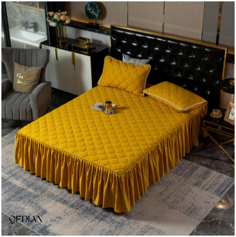   Christmas Princess Bedding Bed Skirt bedspread Pillowcases Winter Thick Warm Lace Bed Sheets Mattress Cover King Queen Size Bed Cover