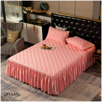   Christmas Princess Bedding Bed Skirt bedspread Pillowcases Winter Thick Warm Lace Bed Sheets Mattress Cover King Queen Size Bed Cover