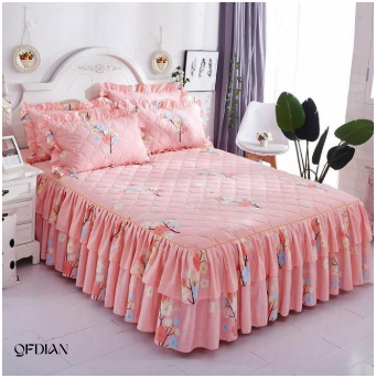   Christmas Princess Bedding Bed Skirt bedspread Pillowcases Winter Thick Warm Lace Bed Sheets Mattress Cover King Queen Size Bed Cover