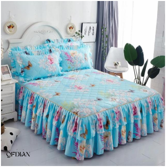   Christmas Princess Bedding Bed Skirt bedspread Pillowcases Winter Thick Warm Lace Bed Sheets Mattress Cover King Queen Size Bed Cover