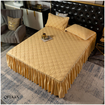   Christmas Princess Bedding Bed Skirt bedspread Pillowcases Winter Thick Warm Lace Bed Sheets Mattress Cover King Queen Size Bed Cover