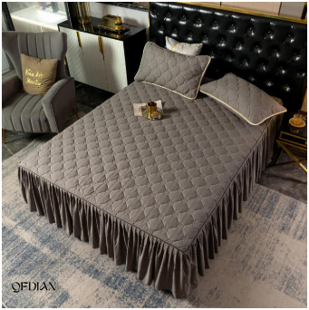   Christmas Princess Bedding Bed Skirt bedspread Pillowcases Winter Thick Warm Lace Bed Sheets Mattress Cover King Queen Size Bed Cover