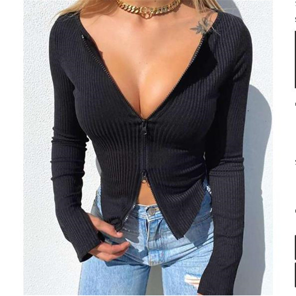 eybag going out outfits New Sexy Zipper Cardigan Long-Sleeved Top Autumn Women's Clothing Large