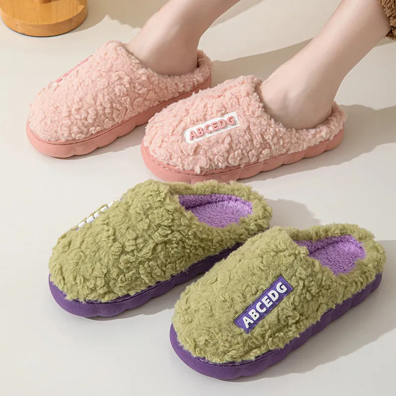 GAI GAI Winter slippers Plush thermal room Pink white blue non-slip women slippers