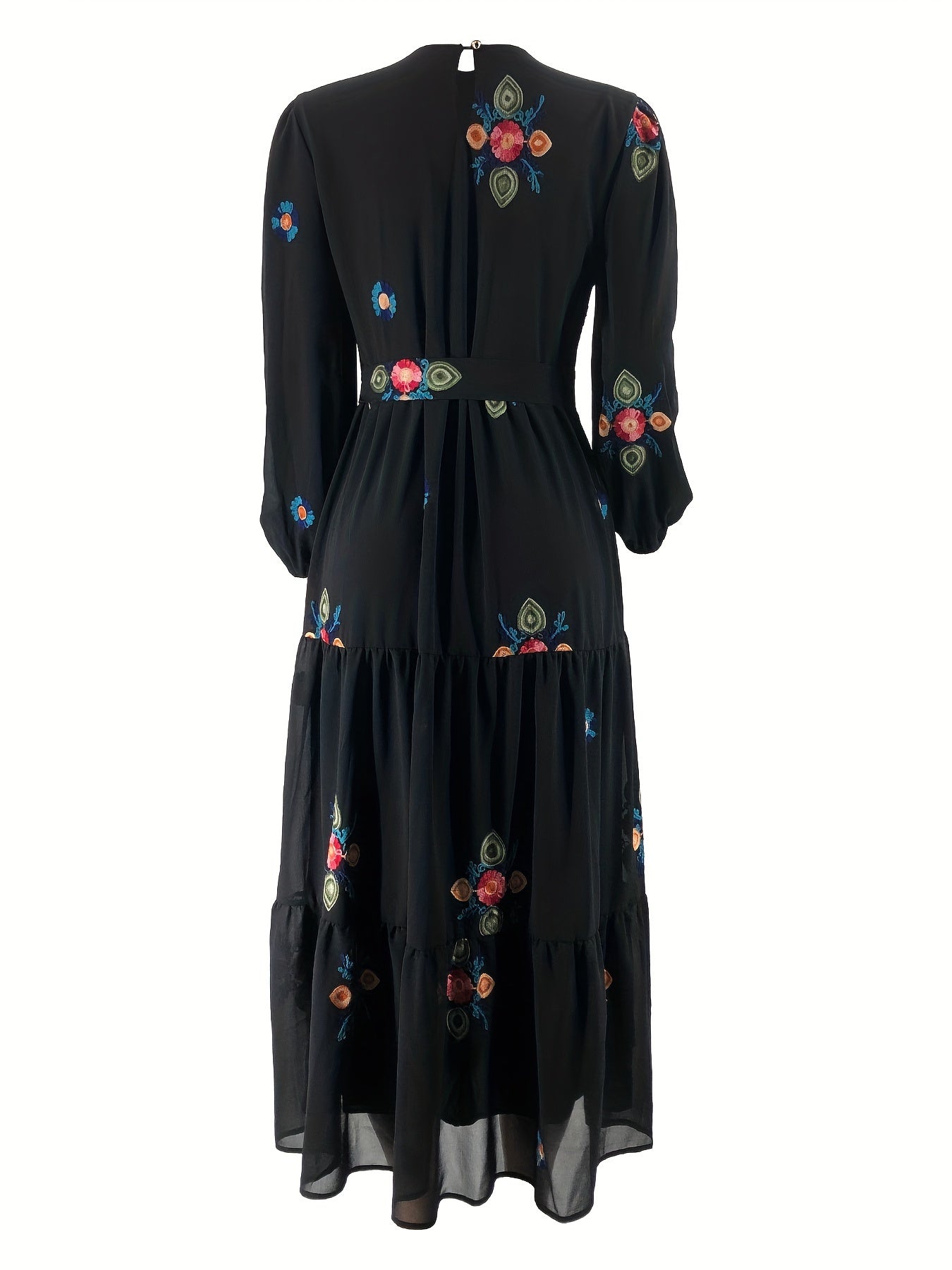 Casual Elegance Year-Round: Maxi Floral Tie-Front Dress with Easy-Care Fabric & Chic Color Block Design