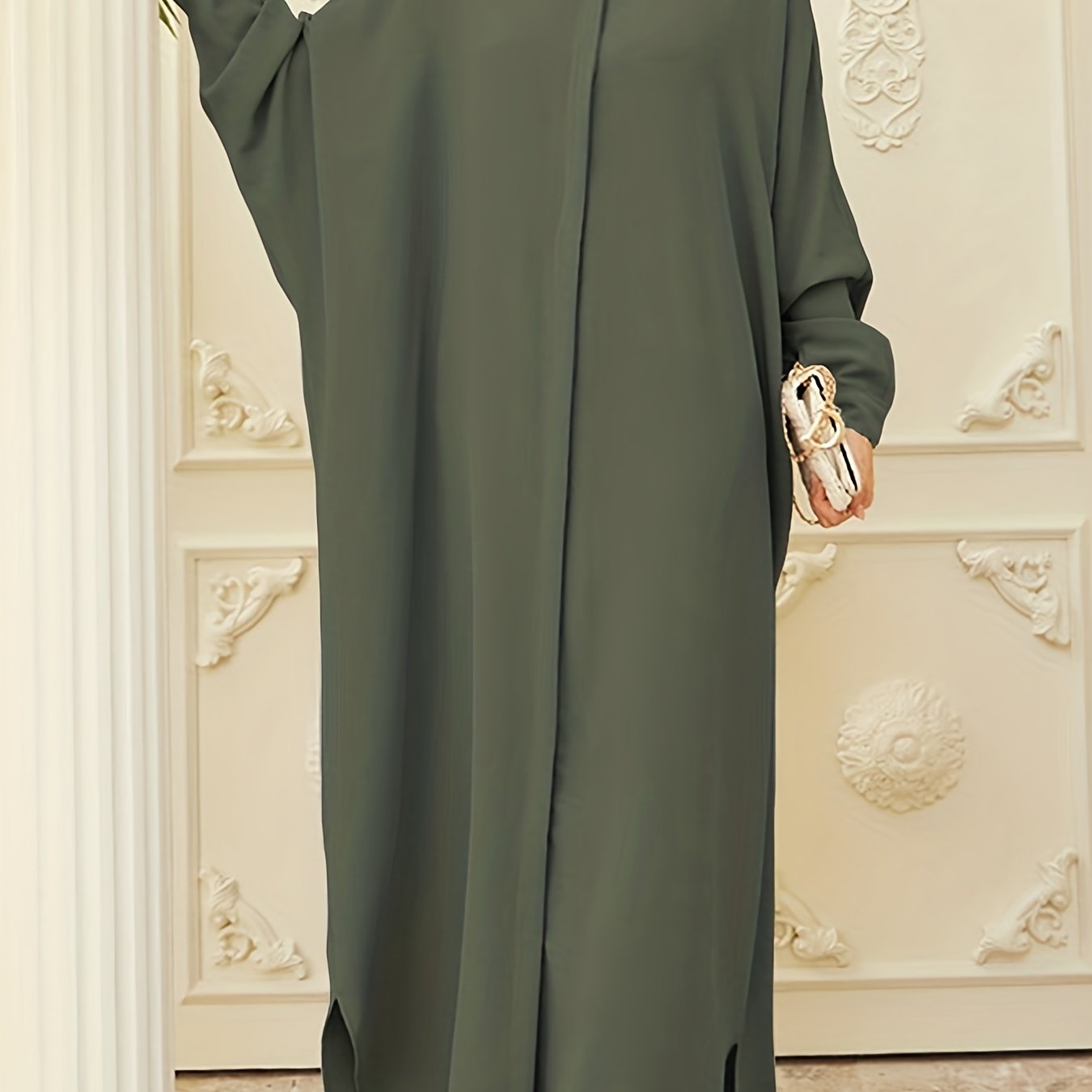 Ramadan Elegance - Solid Batwing Kaftan Dress with Flowy Split Maxi Length - Premium Womens Clothing for a Timeless Look