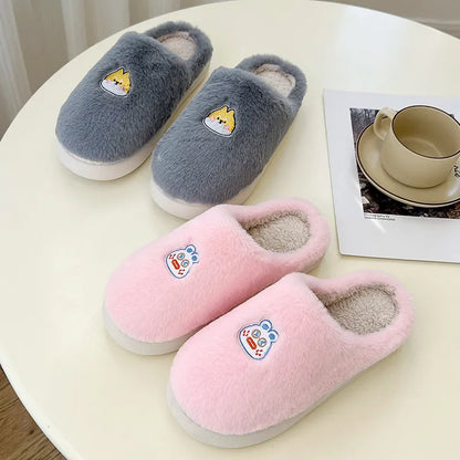 GAI cotton slippers women autumn and winterCartoon cuteness pink green women thick-soled non-slip slippers eur36-41