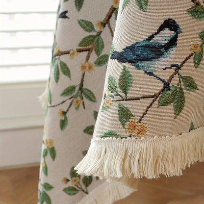 1pc, Exquisite Bird Embroidery Knitted Jacquard Tablecloth - Soft, Cozy, and Delicately Designed for Rustic Farmhouse Home Decor, Perfect for Christmas Decorations and as a Unique Gift