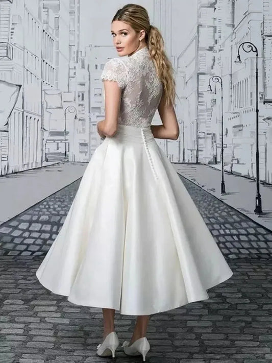 Wedding Dresses Formal Woman Elegant White Bridal Gown V-Neck Lace Appliques Button A-Line Party Evening Vestidos 240424