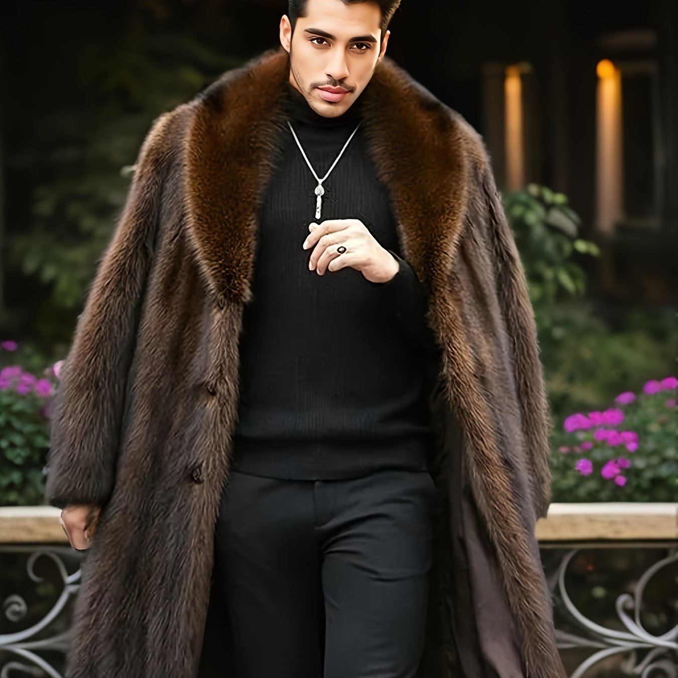 Stylish Faux Fur Overcoat - Warm, Water-Repellent, and Windproof Single Breasted Long Jacket with Pockets for Autumn and Winter Outdoors Leisurewear - Elegant and Trendy Design for Men