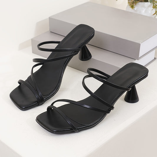 Chic Womens High Heel Sandals - Rich Solid Color, Trendy Square Open Toe, Stylish Slip-On Dress Pumps - Fashion-Forward, Elegant Heels for a Chic Ensemble