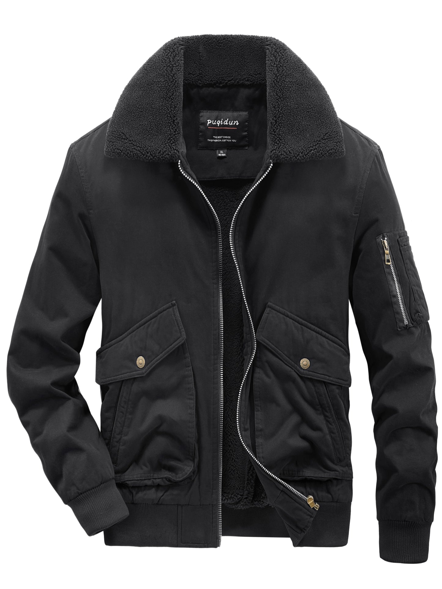 Men's Winter Cargo Bomber Jacket - Fleece Lined Warmth, Multi-Pocket Convenience, Retro Style - Ideal for Cold Weather