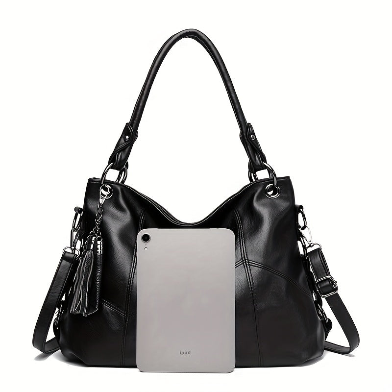 Elegant & Versatile Women's Quilted Tote, Convertible Crossbody Strap with Zipper & Tassel Detail