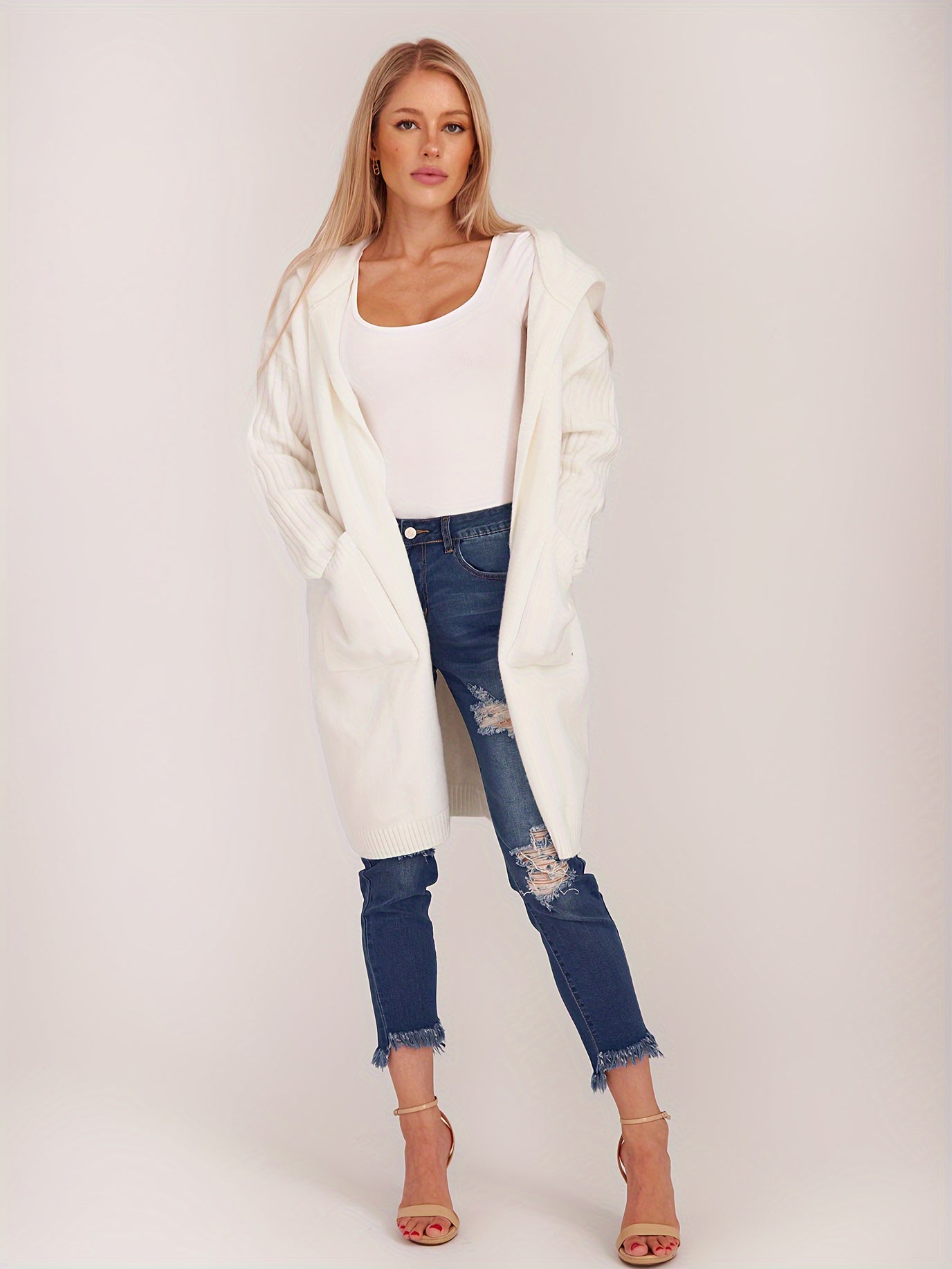 Women's Open Front Long Sleeve Hooded Duster Cardigan