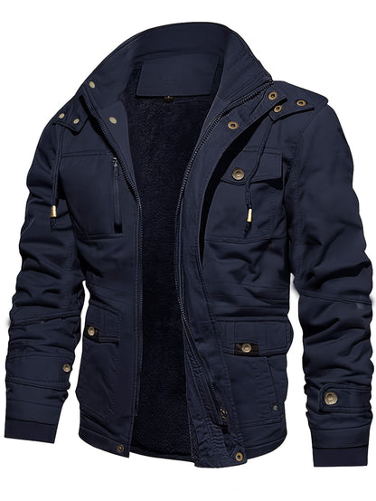 Mens Fashionable Fleece-Lined Cargo Jacket - Stylish & Warm with Multiple Pockets for Fall/Winter Outfits