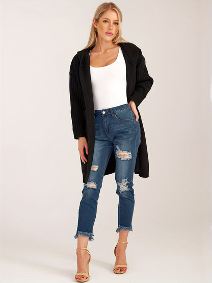 Women's Open Front Long Sleeve Hooded Duster Cardigan