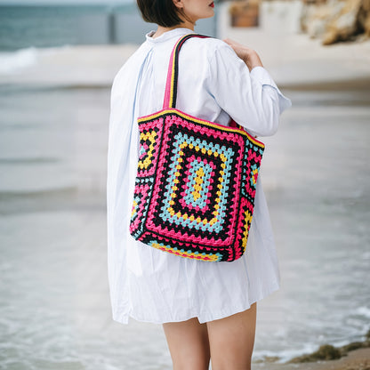 Vibrant Bohemian Chic Crochet Tote Bag - Handcrafted, Fashion-Forward Ethnic Style - Perfect for Womens Travel Adventures, Versatile & Lightweight