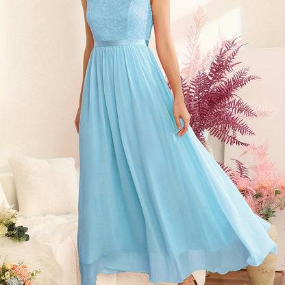 Solid Lace Aline Bridesmaid Dress, Elegant Chiffon Dress For Wedding Party, Women's Clothing