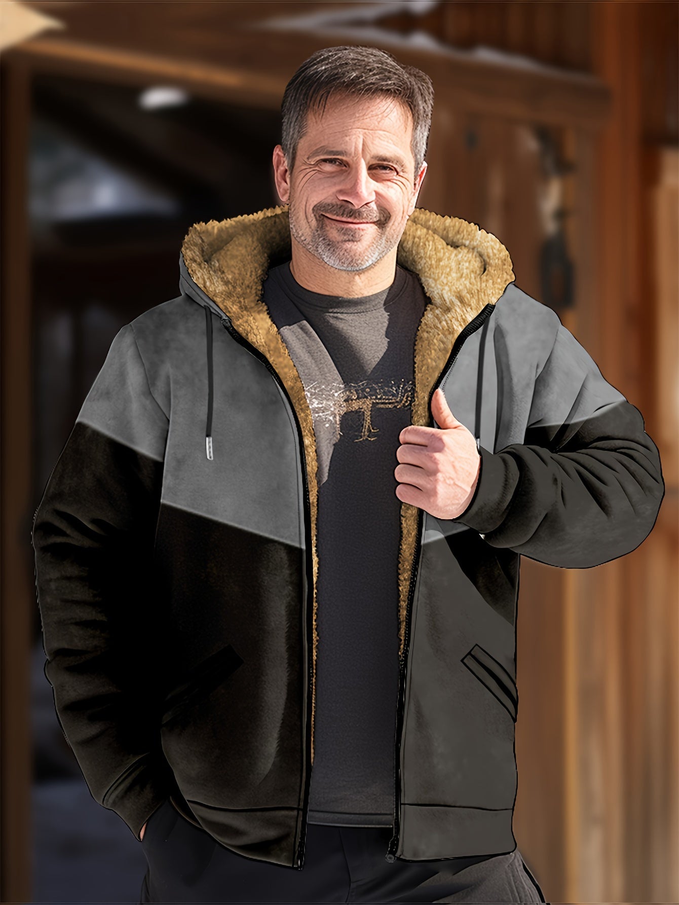 WarmthPlus Fleece Hooded Coat for Men - Cotton Outerwear with Soft Fleece Lining, Adjustable Hood, and Zipper Closure for Fall and Winter Season