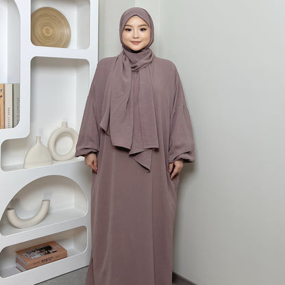 Long Sleeve Solid Color Maxi Dress - Elegant, Loose Fit, Mid-Stretch Polyester Fabric, Machine Washable, Pockets, Middle East Style - Perfect for All Seasons