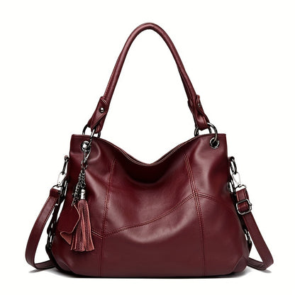 Elegant & Versatile Women's Quilted Tote, Convertible Crossbody Strap with Zipper & Tassel Detail