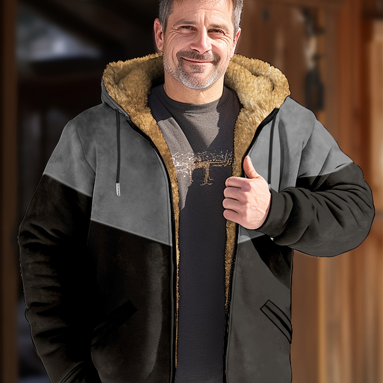 WarmthPlus Fleece Hooded Coat for Men - Cotton Outerwear with Soft Fleece Lining, Adjustable Hood, and Zipper Closure for Fall and Winter Season