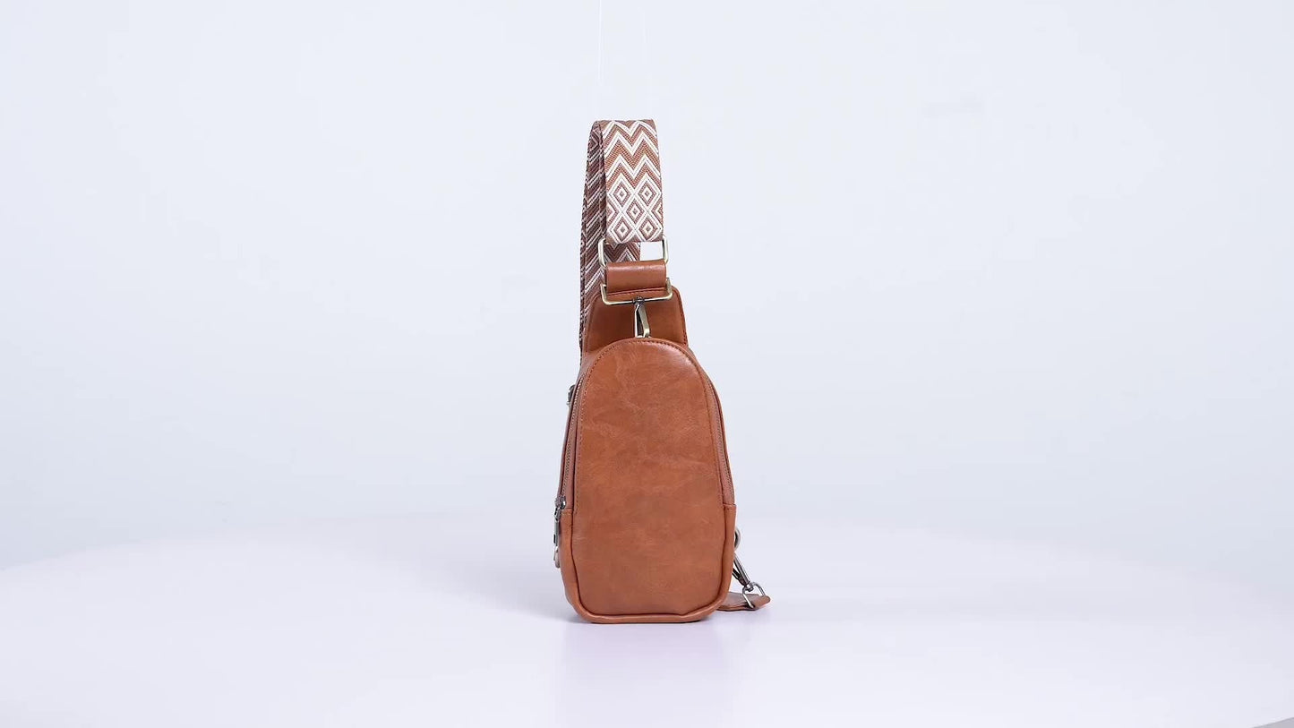 eybag - Vintage Style Sling Bag, Geometric Strap Crossbody Bag, Women's Small PU Leather Chest Purse