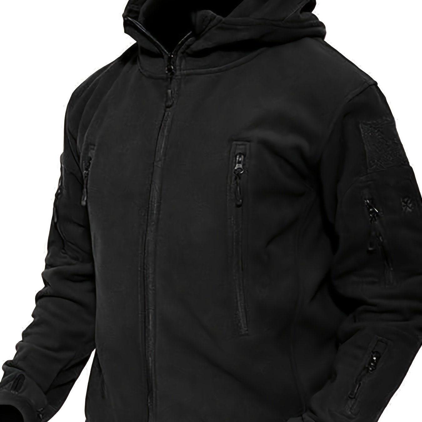 Winter Warrior Hoodie - Windproof, Water-Resistant, 6 Zip-Pocket, Thumbhole, Drawstring Hem, Anti-Static Polyester Jacket for Outdoor Sports, Workout, Casual, and Regular Workwear - Multi-Pocket, Magic Tap Label, Polar Fleece Lined for Ultimate Warmth