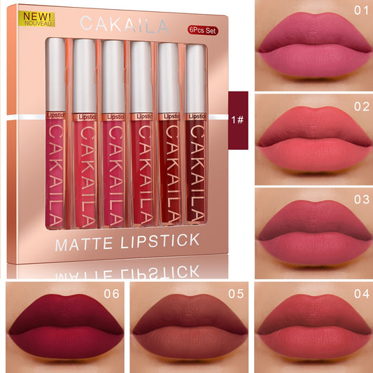 6Pcs Matte Liquid Lipstick Set Lip Stain Makeup, 24 Hour Long Lasting Waterproof Dark Red Matte Matt Lipsticks Lip Gloss Sets For Women Valentine's Day Gifts For Music Festival