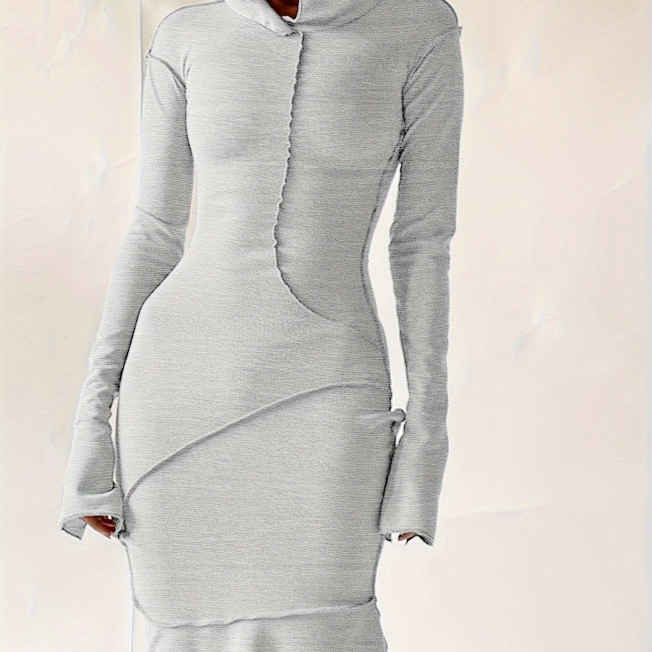 Chic Hooded Maxi Dress - Casual Long Sleeve Stitching Design - Comfortable Womens Clothing for Everyday Style