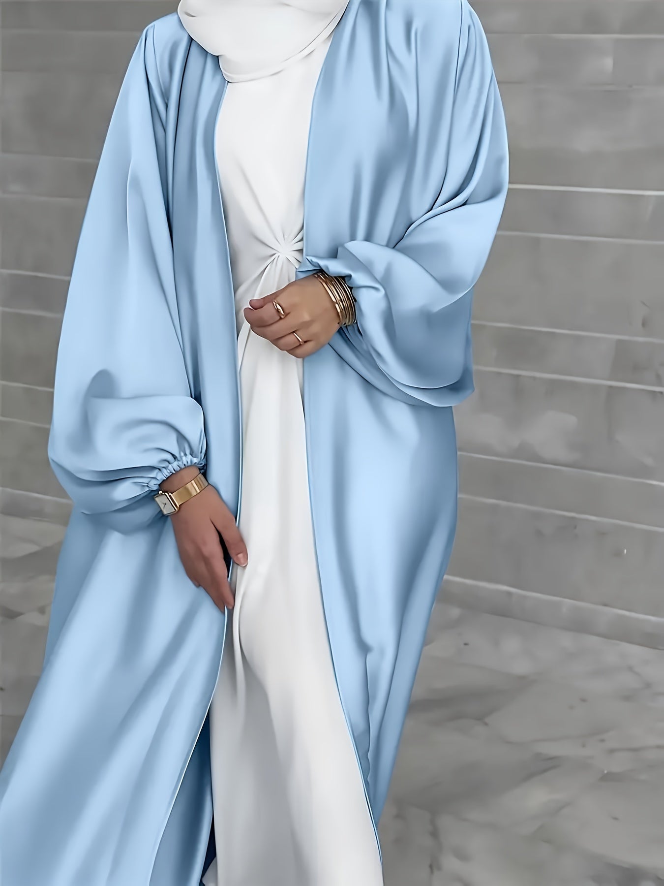 Exquisite Middle Eastern Inspired Long Lantern Sleeve Maxi Cardigan Dress - Elegant Open Front Design, Flowy Fabric, Comfortable Wear - Perfect for Muslim Women, Modest Fashion, Special Occasions