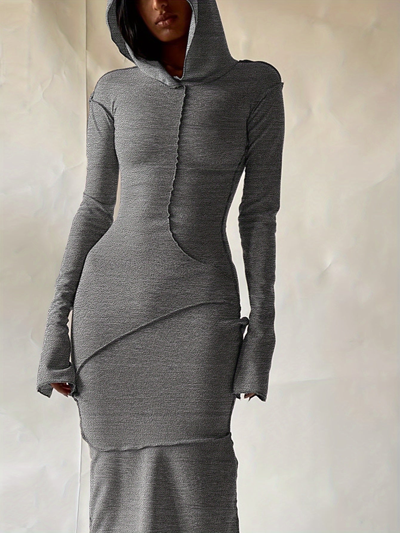 Chic Hooded Maxi Dress - Casual Long Sleeve Stitching Design - Comfortable Womens Clothing for Everyday Style