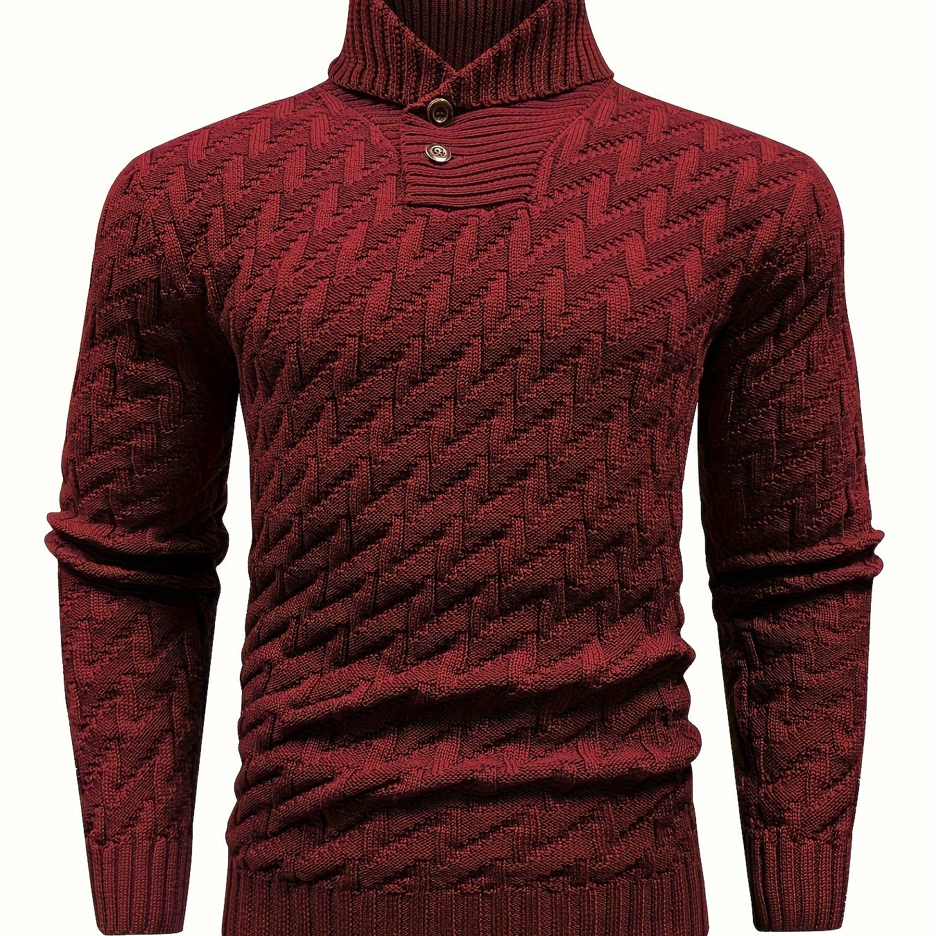 Stylish Mens Solid Color Textured Lapel Sweater - Warm, Fashionable Commuter Wear for Autumn and Winter - Soft, Breathable, and Comfortable