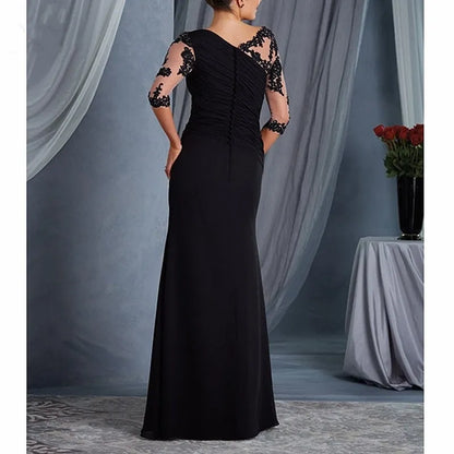 Casual Dresses Black Evening Mother of the Bride Dresses With 34 Sleeves Appliques Chiffon Royal Blue Mother Weddings Party Guest Prom Gowns 230210