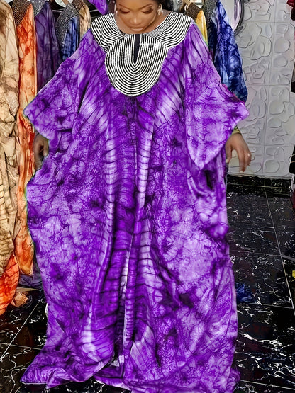 Women's Elegant Sequin-Embellished Kaftan Dress - Modest Maxi Length, All Over Print, Perfect for Ramadan & Special Occasions - Comfortable & Stylish Attire