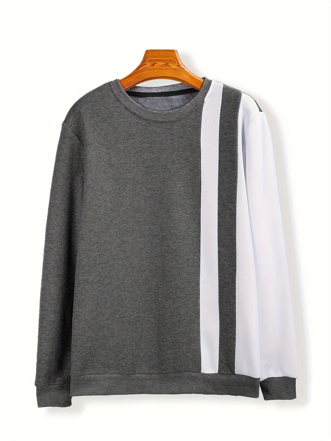 Mens Classic Crew Neck Sweatshirt - Soft Slight Stretch Polyester Fabric, Solid Color Block Trendy Design, Regular Fit, Casual Style for Fall and Winter