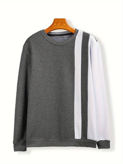 Mens Classic Crew Neck Sweatshirt - Soft Slight Stretch Polyester Fabric, Solid Color Block Trendy Design, Regular Fit, Casual Style for Fall and Winter