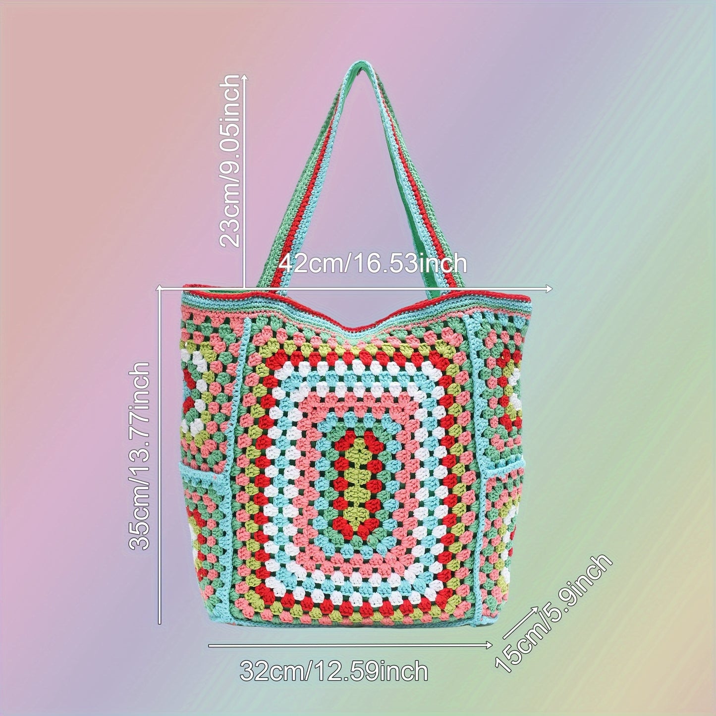 Vibrant Bohemian Chic Crochet Tote Bag - Handcrafted, Fashion-Forward Ethnic Style - Perfect for Womens Travel Adventures, Versatile & Lightweight