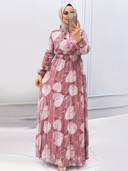 Stylish Plant Print Ramadan Modest Dress - Flowy & Comfortable Loose Fit Long Sleeve Abayas Style - Perfect Casual Wear for Women - Ramadan Collection