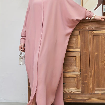 Ramadan Elegance - Solid Batwing Kaftan Dress with Flowy Split Maxi Length - Premium Womens Clothing for a Timeless Look