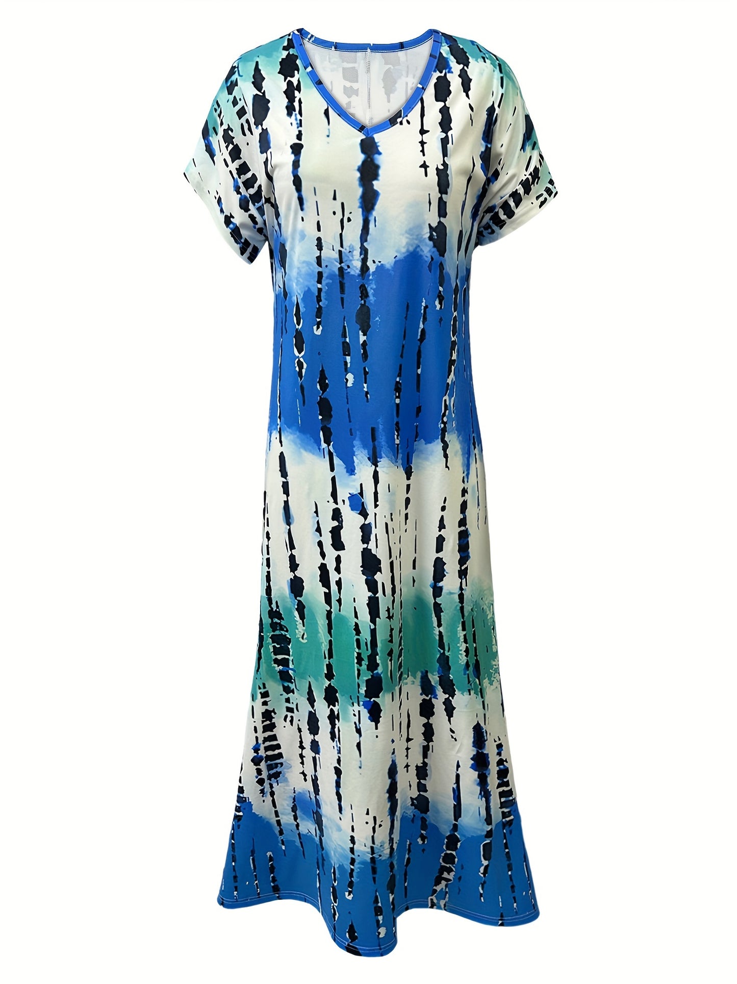 Vibrant Asymmetrical V-Neck Tie Dye Dress - Elegant, Semi-Sheer, Micro Elastic Polyester Fabric, Customized Pendulum Style for Women - Perfect for Spring and Summer Seasons