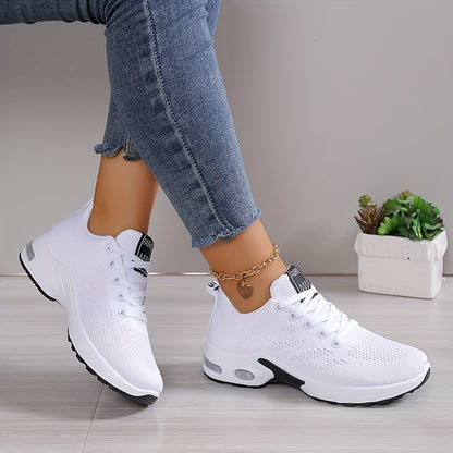 Ultra-Comfortable Women's Knitted Air Cushion Low Top Running Shoes - Breathable, Lightweight, Shock-Absorbing, Slip-Resistant, Lace-Up Design for Outdoor Athletic Activities - Perfect for Fitness, Jogging, Hiking, and Casual Wear