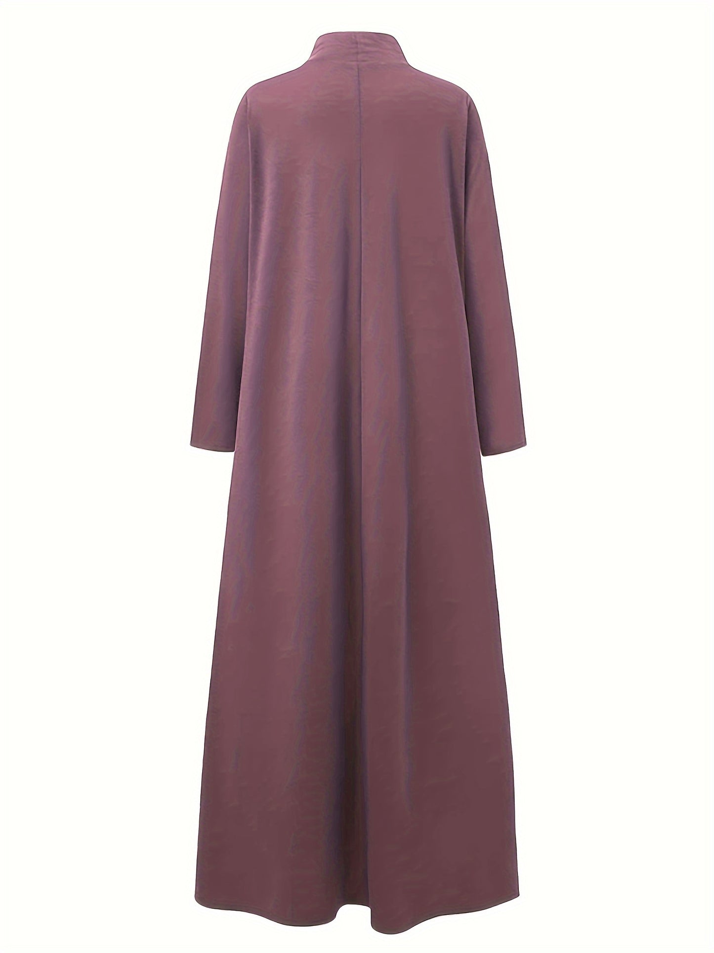 Ramadan Elegant Long Sleeve Solid Color Maxi Kaftan Dress - Comfortable Micro Elastic Polyester Fabric, Casual Turtle Neck Design, Two Pockets, Regular Fit, Middle East Style - Perfect for All Seasons, Womens Clothing